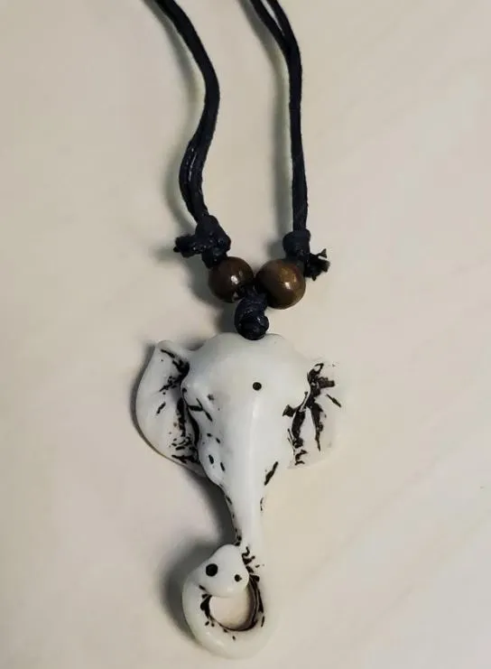 Necklaces POLLY N1476 White Elephant on Leather Cord Necklace