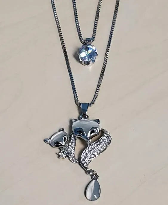 Necklaces polly N2228 Silver Moonstone Rhinestone Mommy and Baby Fox Necklace with FREE Earrings Necklaces polly N2228 Silver Moonstone Rhinestone Mommy and Baby Fox Necklace with FREE Earrings