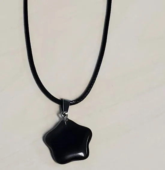 Necklaces POLLY N258 Flat Black Star Natural Quartz Stone on Leather Cord Necklace with FREE Earrings Necklaces POLLY N258 Flat Black Star Natural Quartz Stone on Leather Cord Necklace with FREE Earrings