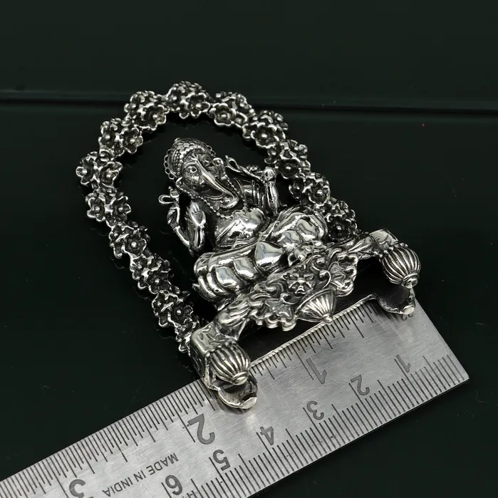 Necklaces Pure 925 Sterling silver handmade antique design Indian idols Lord Ganesha stunning statue figurine puja articles decorative gift art13 TRIBAL ORNAMENTS