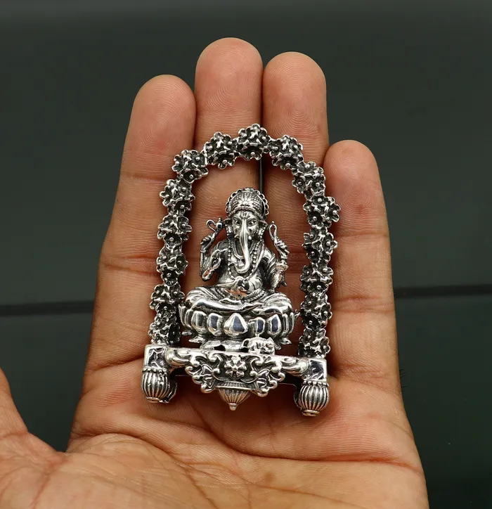 Necklaces Pure 925 Sterling silver handmade antique design Indian idols Lord Ganesha stunning statue figurine puja articles decorative gift art13 TRIBAL ORNAMENTS