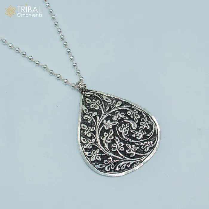 Necklaces TRIBAL ORNAMENTS 30 925 sterling silver handmade beaded chain with chitai design long necklace traditional cultural functional pendant necklace jewelry Set718