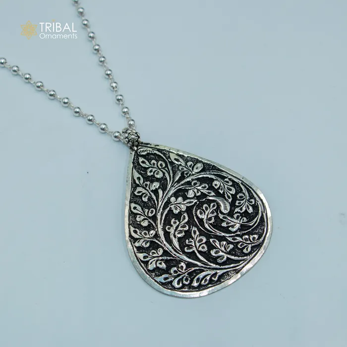 Necklaces TRIBAL ORNAMENTS 30 925 sterling silver handmade beaded chain with chitai design long necklace traditional cultural functional pendant necklace jewelry Set718