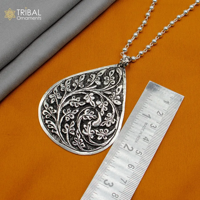 Necklaces TRIBAL ORNAMENTS 30 925 sterling silver handmade beaded chain with chitai design long necklace traditional cultural functional pendant necklace jewelry Set718