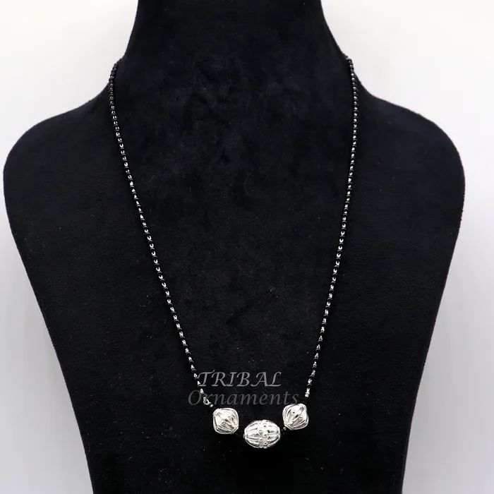 Necklaces TRIBAL ORNAMENTS 925 sterling silver black beads chain necklace with vintage Style pendant traditional style brides Delicate necklace for girls set504 Necklaces TRIBAL ORNAMENTS 925 sterling silver black beads chain necklace with vintage Style pendant traditional style brides Delicate necklace for girls set504