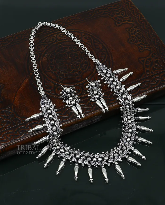 Necklaces TRIBAL ORNAMENTS 925 sterling silver handcrafted vintage design ethnic necklace excellent wedding gifting tribal brides belly dance jewelry india nec287