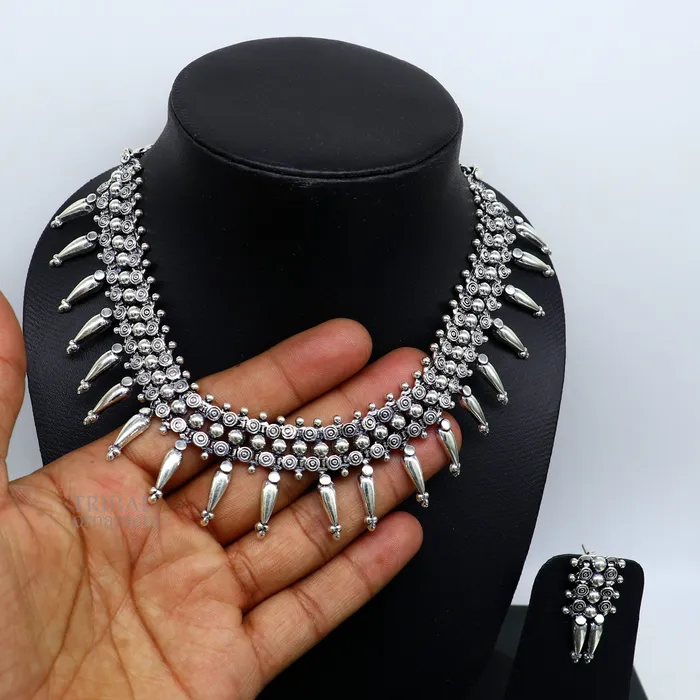 Necklaces TRIBAL ORNAMENTS 925 sterling silver handcrafted vintage design ethnic necklace excellent wedding gifting tribal brides belly dance jewelry india nec287