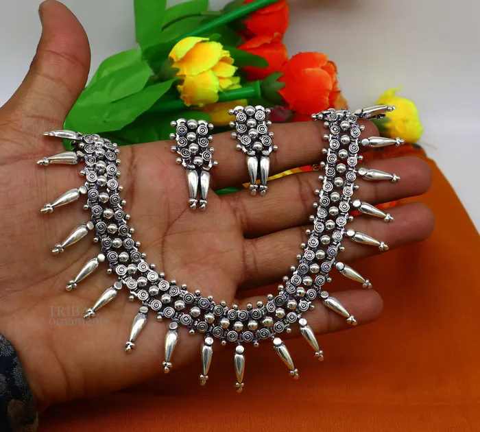 Necklaces TRIBAL ORNAMENTS 925 sterling silver handcrafted vintage design ethnic necklace excellent wedding gifting tribal brides belly dance jewelry india nec287