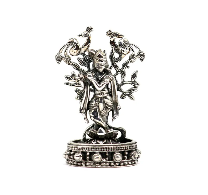 Necklaces TRIBAL ORNAMENTS 925 Sterling silver handmade antique design Idols Lord Krishna with flute standing Statue figurine puja articles decorative gift art37 Necklaces TRIBAL ORNAMENTS 925 Sterling silver handmade antique design Idols Lord Krishna with flute standing Statue figurine puja articles decorative gift art37