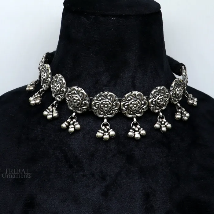 Necklaces TRIBAL ORNAMENTS 925 sterling silver handmade Rajasthani traditional stylish fit neck luxury necklace choker best belly dance Guttapusalu necklace set307 Necklaces TRIBAL ORNAMENTS 925 sterling silver handmade Rajasthani traditional stylish fit neck luxury necklace choker best belly dance Guttapusalu necklace set307