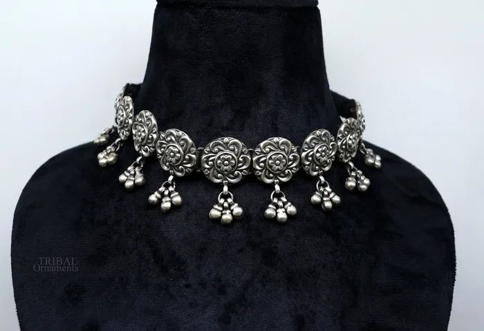 Necklaces TRIBAL ORNAMENTS 925 sterling silver handmade Rajasthani traditional stylish fit neck luxury necklace choker best belly dance Guttapusalu necklace set307