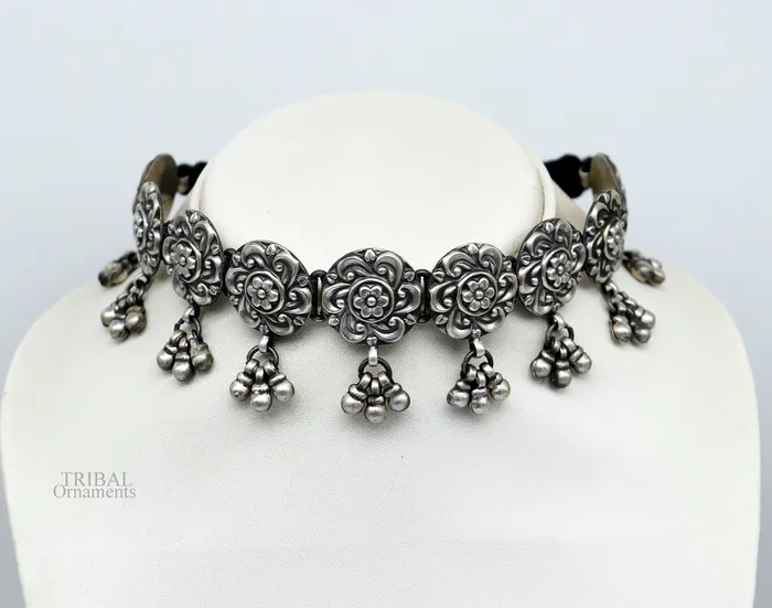 Necklaces TRIBAL ORNAMENTS 925 sterling silver handmade Rajasthani traditional stylish fit neck luxury necklace choker best belly dance Guttapusalu necklace set307
