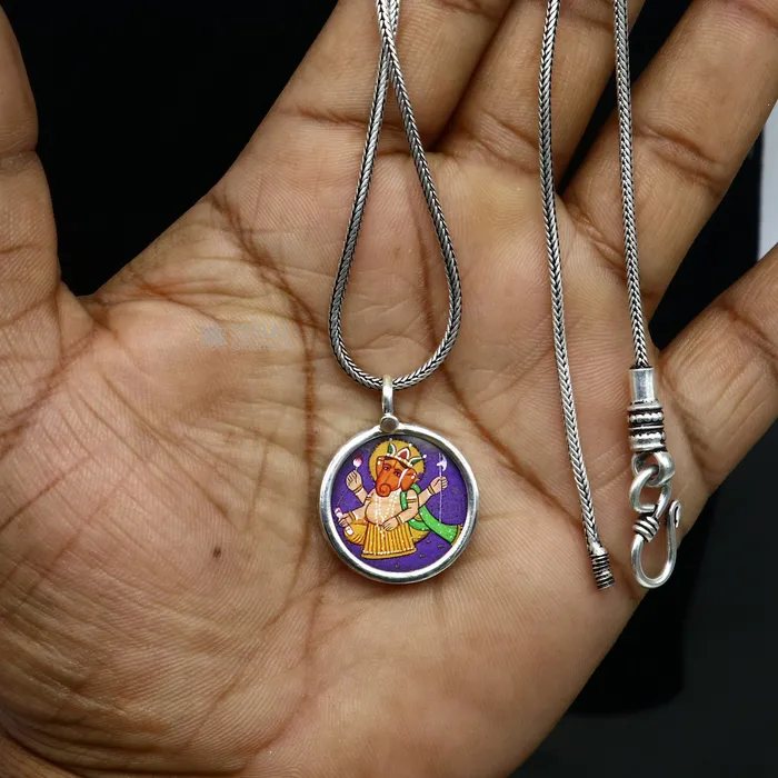 Necklaces TRIBAL ORNAMENTS Exclusive 925 sterling silver handmade idol God Ganesha pendant amazing painting pendant unisex gifting functional kavacham jewelry nsp767 Necklaces TRIBAL ORNAMENTS Exclusive 925 sterling silver handmade idol God Ganesha pendant amazing painting pendant unisex gifting functional kavacham jewelry nsp767