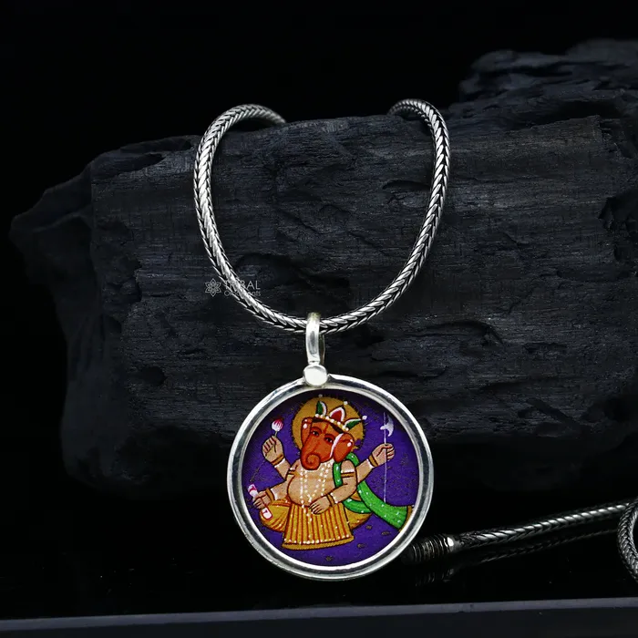 Necklaces TRIBAL ORNAMENTS Exclusive 925 sterling silver handmade idol God Ganesha pendant amazing painting pendant unisex gifting functional kavacham jewelry nsp767 Necklaces TRIBAL ORNAMENTS Exclusive 925 sterling silver handmade idol God Ganesha pendant amazing painting pendant unisex gifting functional kavacham jewelry nsp767