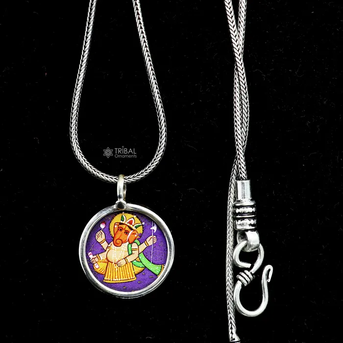 Necklaces TRIBAL ORNAMENTS Exclusive 925 sterling silver handmade idol God Ganesha pendant amazing painting pendant unisex gifting functional kavacham jewelry nsp767 Necklaces TRIBAL ORNAMENTS Exclusive 925 sterling silver handmade idol God Ganesha pendant amazing painting pendant unisex gifting functional kavacham jewelry nsp767