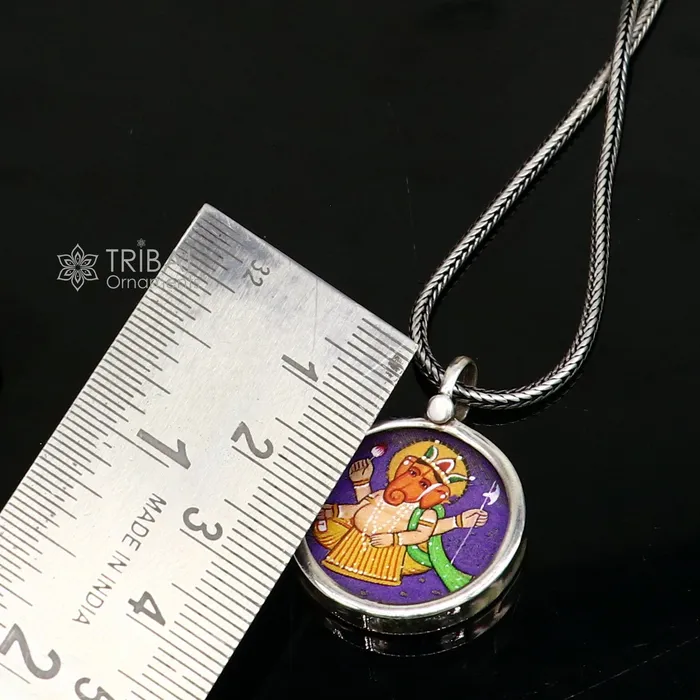 Necklaces TRIBAL ORNAMENTS Exclusive 925 sterling silver handmade idol God Ganesha pendant amazing painting pendant unisex gifting functional kavacham jewelry nsp767 Necklaces TRIBAL ORNAMENTS Exclusive 925 sterling silver handmade idol God Ganesha pendant amazing painting pendant unisex gifting functional kavacham jewelry nsp767