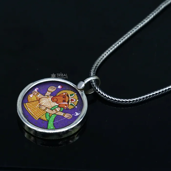 Necklaces TRIBAL ORNAMENTS Exclusive 925 sterling silver handmade idol God Ganesha pendant amazing painting pendant unisex gifting functional kavacham jewelry nsp767 Necklaces TRIBAL ORNAMENTS Exclusive 925 sterling silver handmade idol God Ganesha pendant amazing painting pendant unisex gifting functional kavacham jewelry nsp767