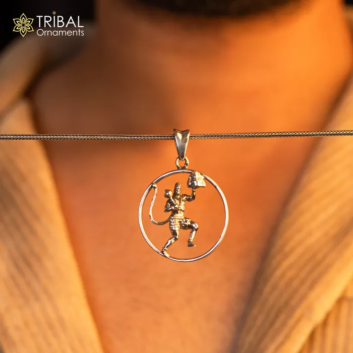 Necklaces TRIBAL ORNAMENTS Solid 925 sterling silver Hindu Lord Hanuman flying pendant Bajarangbali fabulous vintage antique pendant unisex gifting jewelry ssp924