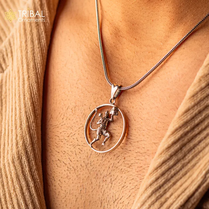 Necklaces TRIBAL ORNAMENTS Solid 925 sterling silver Hindu Lord Hanuman flying pendant Bajarangbali fabulous vintage antique pendant unisex gifting jewelry ssp924