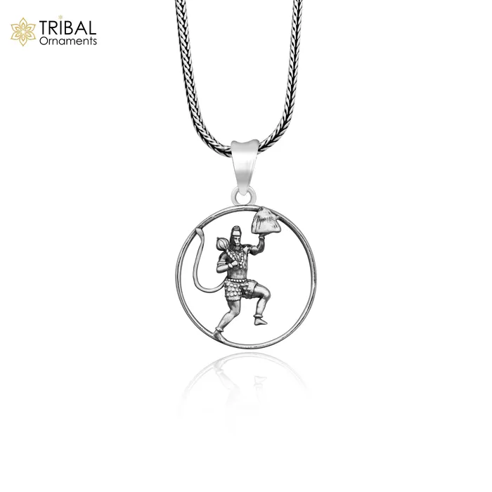 Necklaces TRIBAL ORNAMENTS Solid 925 sterling silver Hindu Lord Hanuman flying pendant Bajarangbali fabulous vintage antique pendant unisex gifting jewelry ssp924