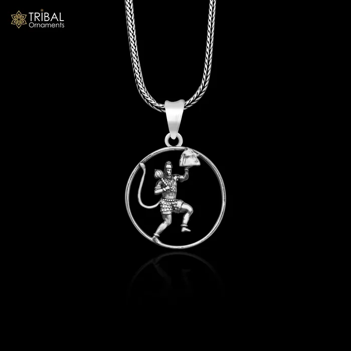 Necklaces TRIBAL ORNAMENTS Solid 925 sterling silver Hindu Lord Hanuman flying pendant Bajarangbali fabulous vintage antique pendant unisex gifting jewelry ssp924