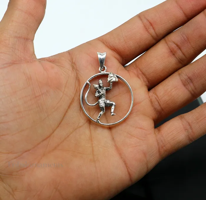 Necklaces TRIBAL ORNAMENTS Solid 925 sterling silver Hindu Lord Hanuman flying pendant Bajarangbali fabulous vintage antique pendant unisex gifting jewelry ssp924