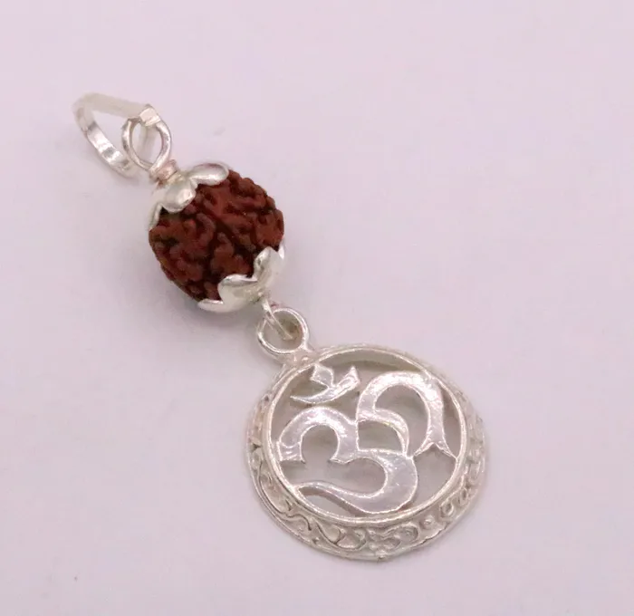Necklaces TRIBAL ORNAMENTS Vintage antique solid silver handmade aum pendant with natural rudraksh beads pendant jewelry nsp90 Necklaces TRIBAL ORNAMENTS Vintage antique solid silver handmade aum pendant with natural rudraksh beads pendant jewelry nsp90