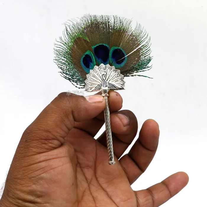 Necklaces TRIBAL ORNAMENTS Vintage antique style handmade Mor chhadi with peacock feather best lord krishna laddu gopal gift silver pankhi silver mor chadi su1289 Necklaces TRIBAL ORNAMENTS Vintage antique style handmade Mor chhadi with peacock feather best lord krishna laddu gopal gift silver pankhi silver mor chadi su1289