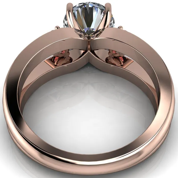 Orion Round Center Stone 2 Round Padparadscha Sapphire Sides Split Shank Diamond Channel Set Ring Fire Brilliance Rings
