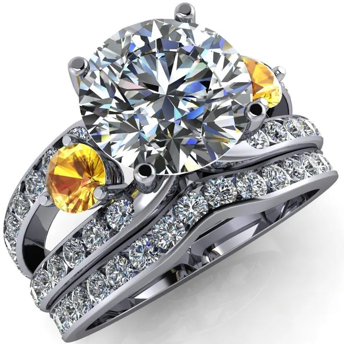 Orion Round Center Stone 2 Round Yellow Sapphire Sides Split Shank Diamond Channel Set Ring Fire Brilliance Rings Orion Round Center Stone 2 Round Yellow Sapphire Sides Split Shank Diamond Channel Set Ring Fire Brilliance Rings