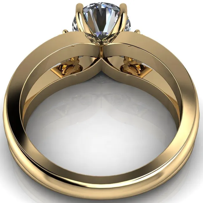 Orion Round Center Stone 2 Round Yellow Sapphire Sides Split Shank Diamond Channel Set Ring Fire Brilliance Rings