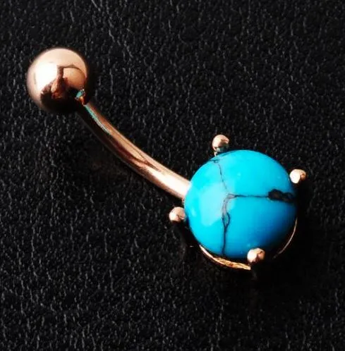 P67 Gold Turquoise Marble Pattern Gem Belly Button Ring Alice Rings