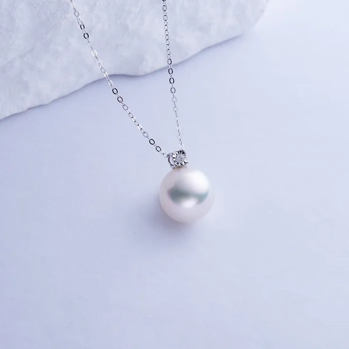 Pearly Lustre Necklaces 18K Solid Gold Diamond Australian White South Sea Pearl Necklace KN00232