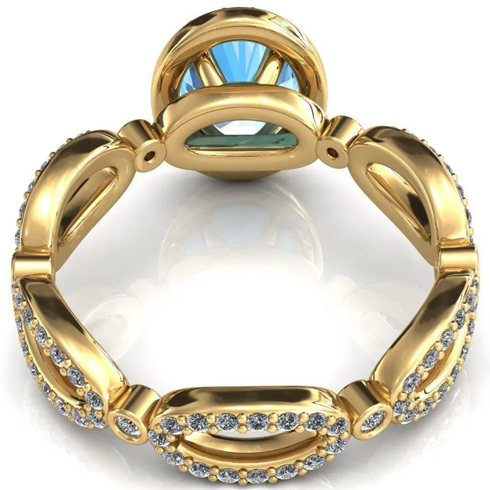 Polaris Oval Aqua Blue Spinel 4 Claw Prongs Diamond Halo Full Eternity Accent Ring Fire Brilliance Rings