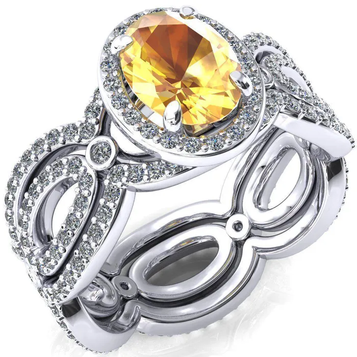Polaris Oval Yellow Sapphire 4 Claw Prongs Diamond Halo Full Eternity Accent Ring Fire Brilliance Rings Polaris Oval Yellow Sapphire 4 Claw Prongs Diamond Halo Full Eternity Accent Ring Fire Brilliance Rings