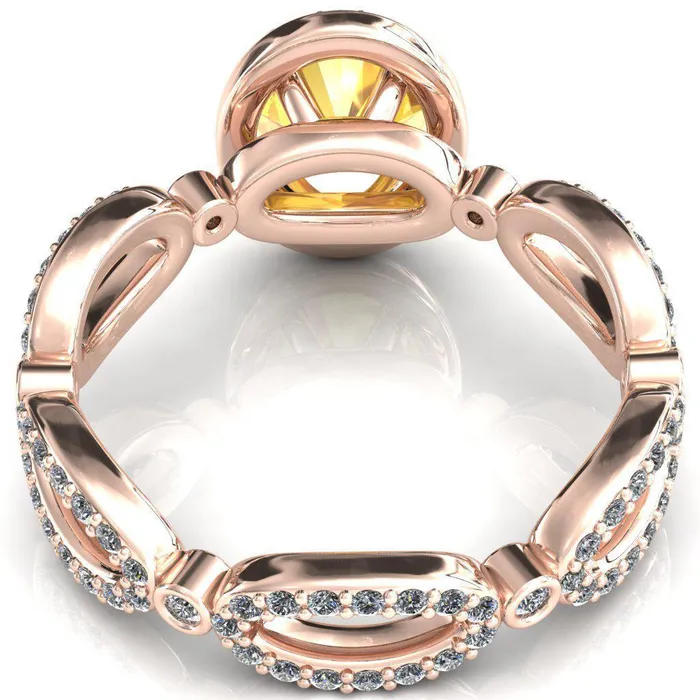 Polaris Oval Yellow Sapphire 4 Claw Prongs Diamond Halo Full Eternity Accent Ring Fire Brilliance Rings