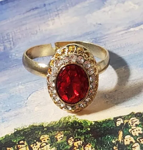 polly AR48 Gold Red Oval Gemstone Adjustable Ring Rings