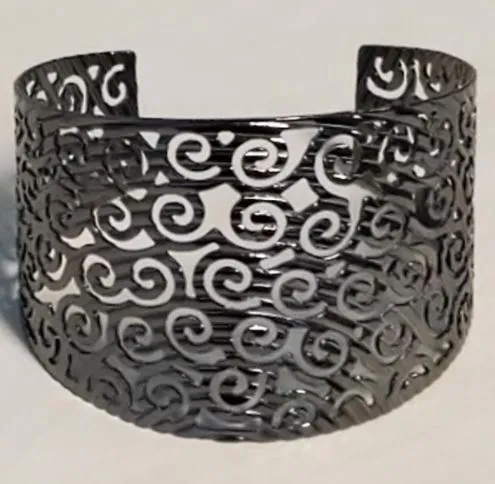 POLLY B983 Gun Metal Swirl Design Cuff Bracelet Bracelets
