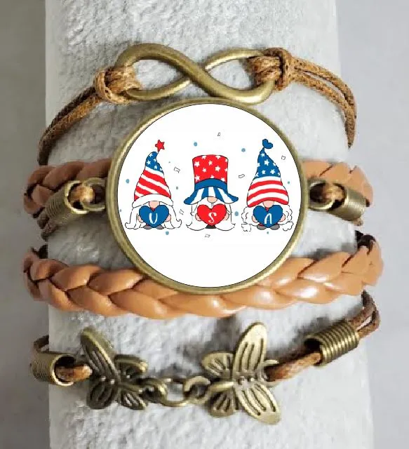 polly Bracelets AZ1423 Brown Patriotic Gnome USA Leather Layered Bracelet