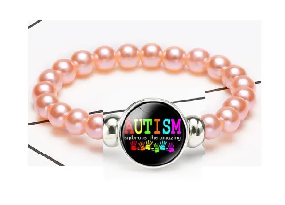POLLY Bracelets B971 Pale Pink Bead Autism Embrace the Amazing Bracelet