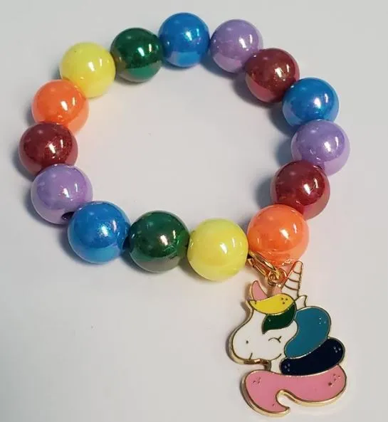 polly Bracelets L206 Multi Color Pearlized Beads Unicorn Charm Bracelet