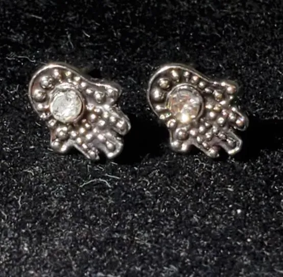 polly E1558 Silver Buddhist Hand Rhinestone Earrings Earrings