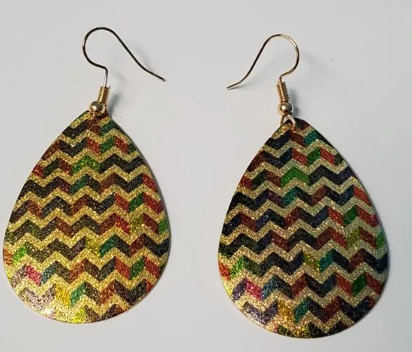 polly Earrings E1225 Gold Colorful Teardrop Metal Earrings