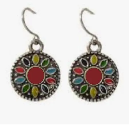 polly Earrings E1246 Silver Small Red Colorful Baked Enamel Earrings