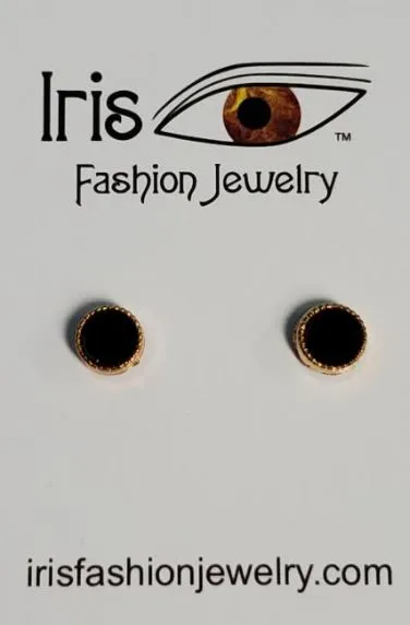 POLLY Earrings E158 Gold Black Circle Magnetic Earrings