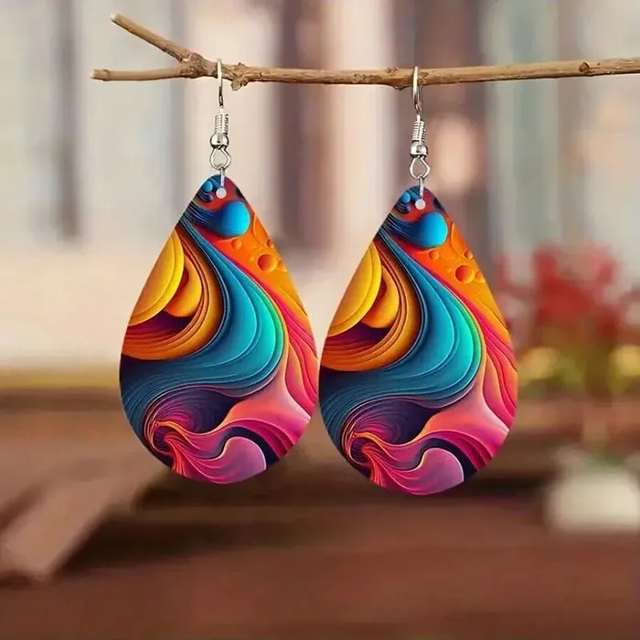 POLLY Earrings E400 Retro Color Blast Leather Drop Earrings
