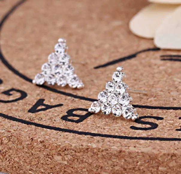 polly Earrings E915 Silver Rhinestone Triangle Earrings