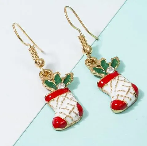 POLLY Earrings Z93 Gold Christmas Stocking Earrings