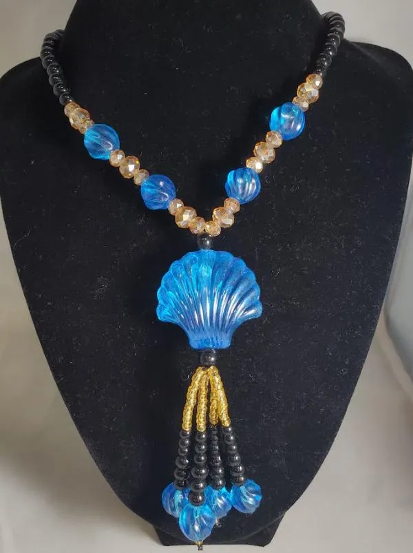 polly N1829 Black Bead Fashion Blue Sea Shell Glass Long Necklace With Free Earrings Necklaces polly N1829 Black Bead Fashion Blue Sea Shell Glass Long Necklace With Free Earrings Necklaces