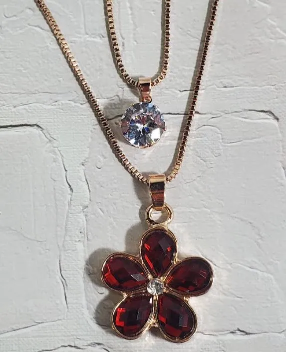 polly Necklaces AZ471 Rose Gold Red Gemstone Flower Necklace with FREE EARRINGS polly Necklaces AZ471 Rose Gold Red Gemstone Flower Necklace with FREE EARRINGS